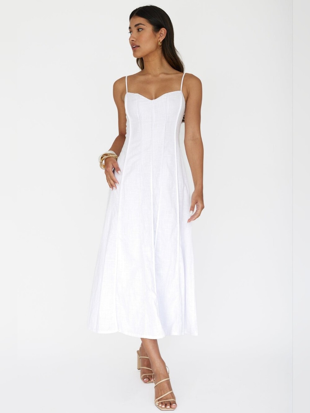 Selfie Leslie Vacay Pintuck Pleat Midi Dress White Fully Lined Sweetheart 8